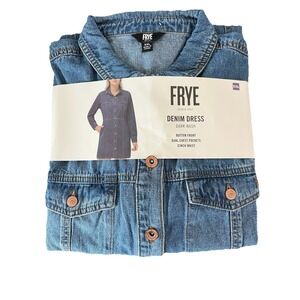 NWT Frye Women's Denim Dress Size XXL Dark Wash Button Front Cinch Waist Pockets